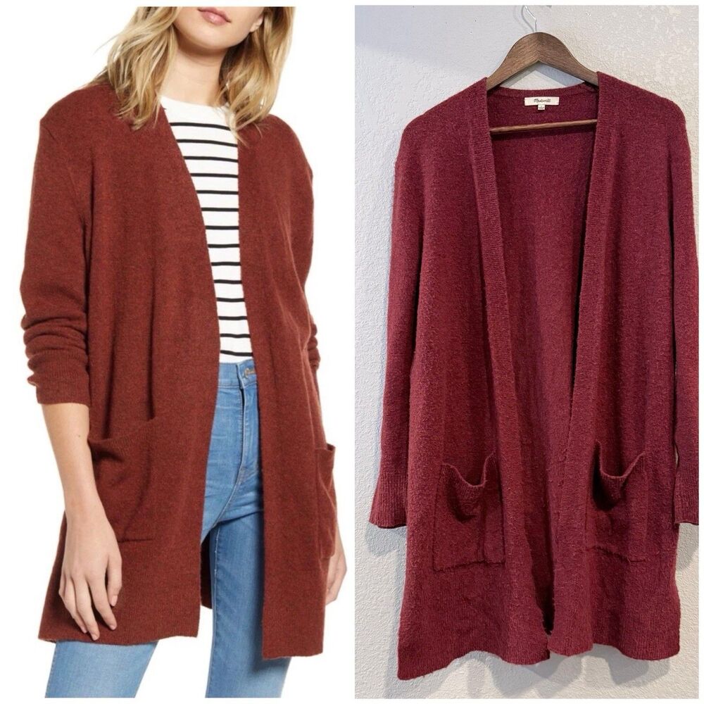 Madewell Kent Red Merino Wool Alpaca Open Cardigan Sweater Size Small Casual